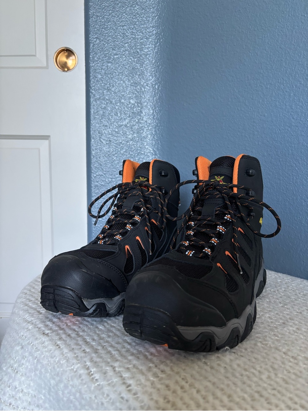 Men's Black and Orange Hiking Boots with Cushioned Support
